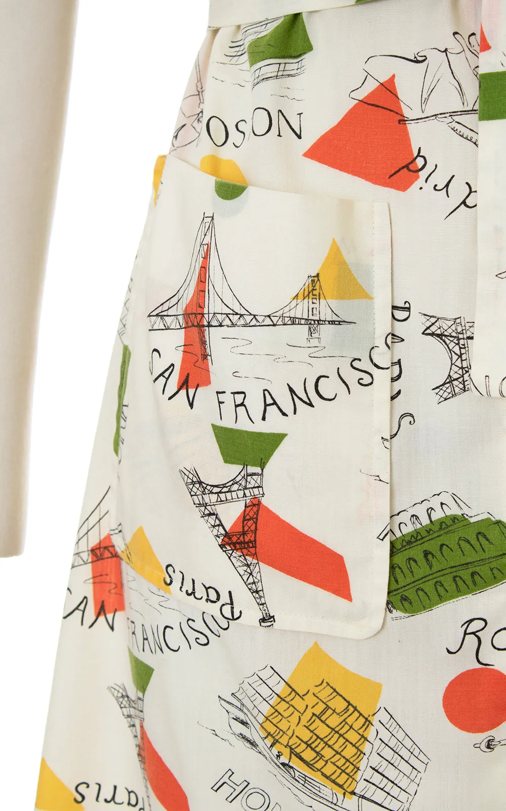 1960s City World Travel Novelty Print Belted Dress | small/medium