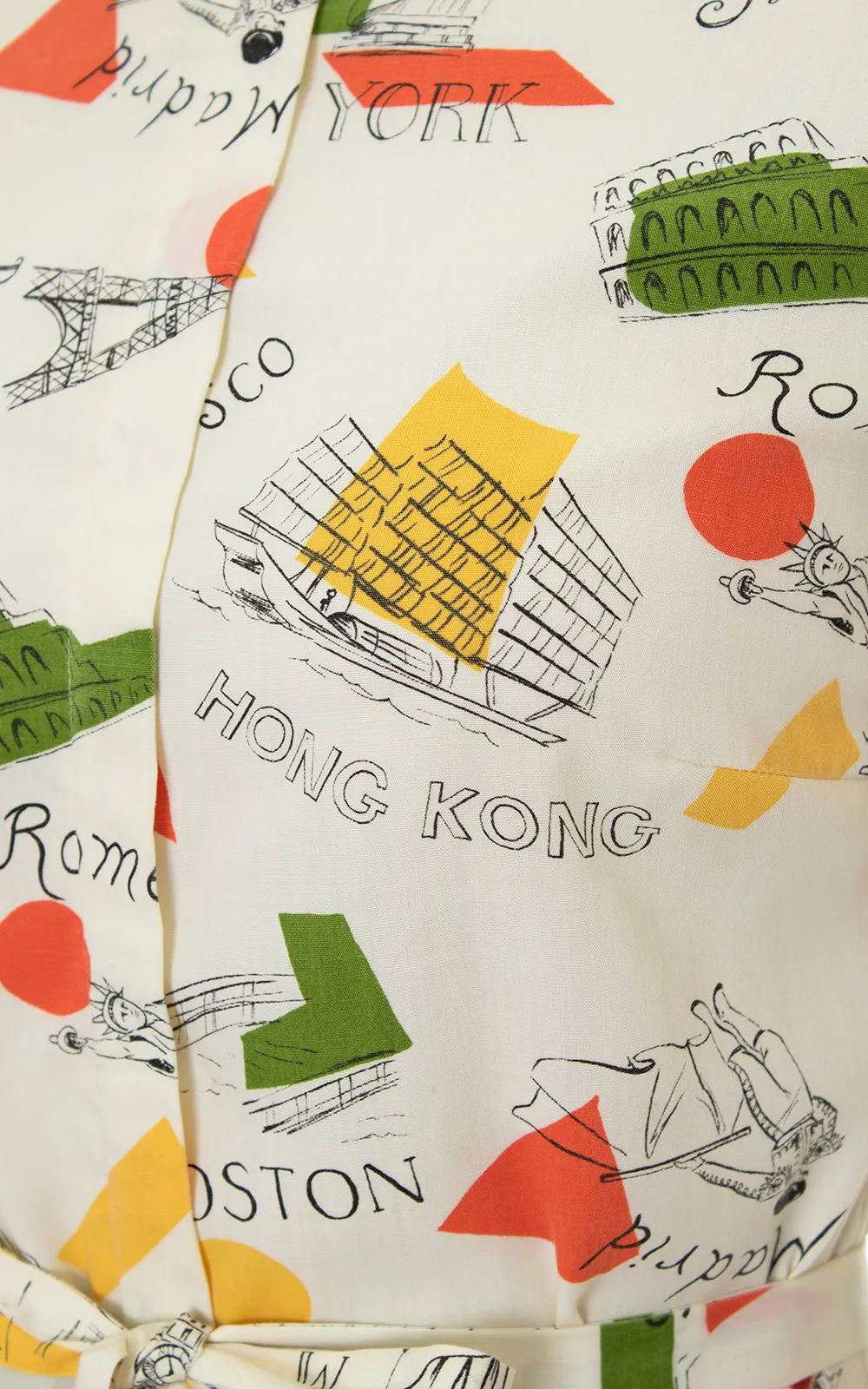 1960s City World Travel Novelty Print Belted Dress | small/medium