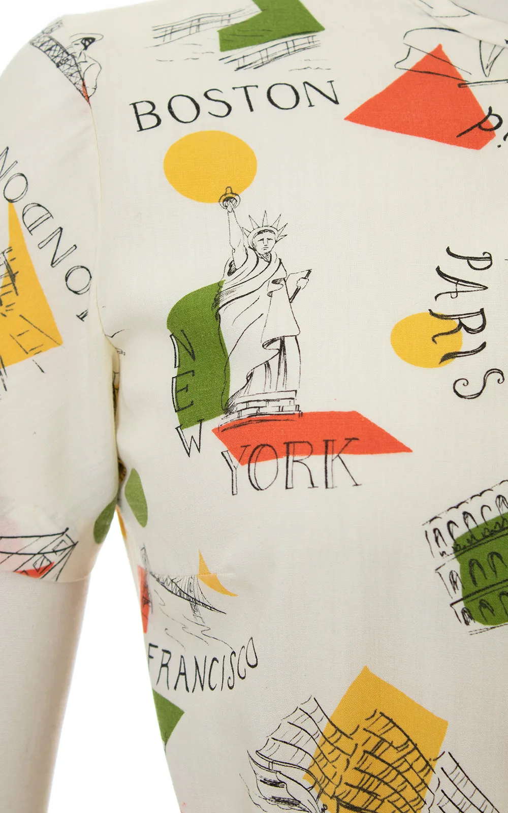 1960s City World Travel Novelty Print Belted Dress | small/medium