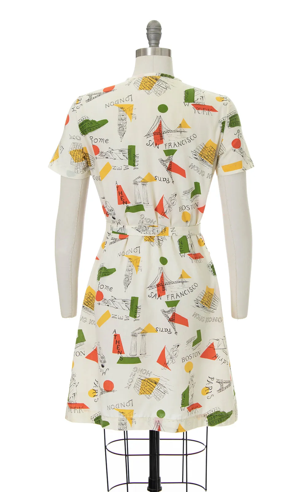 1960s City World Travel Novelty Print Belted Dress | small/medium