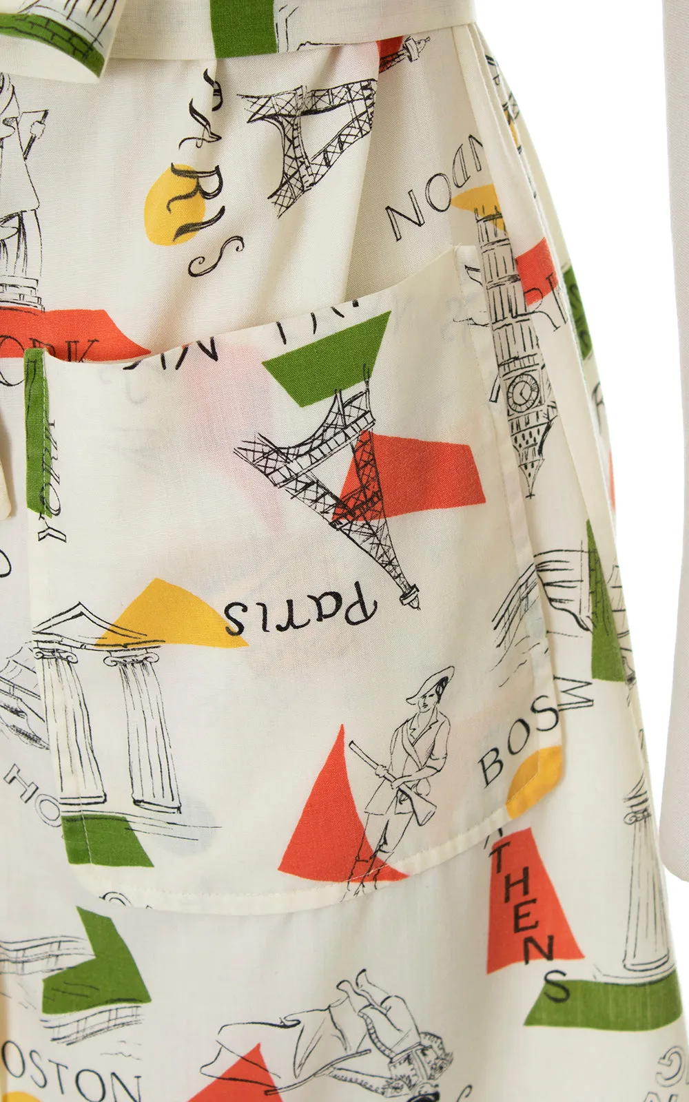 1960s City World Travel Novelty Print Belted Dress | small/medium