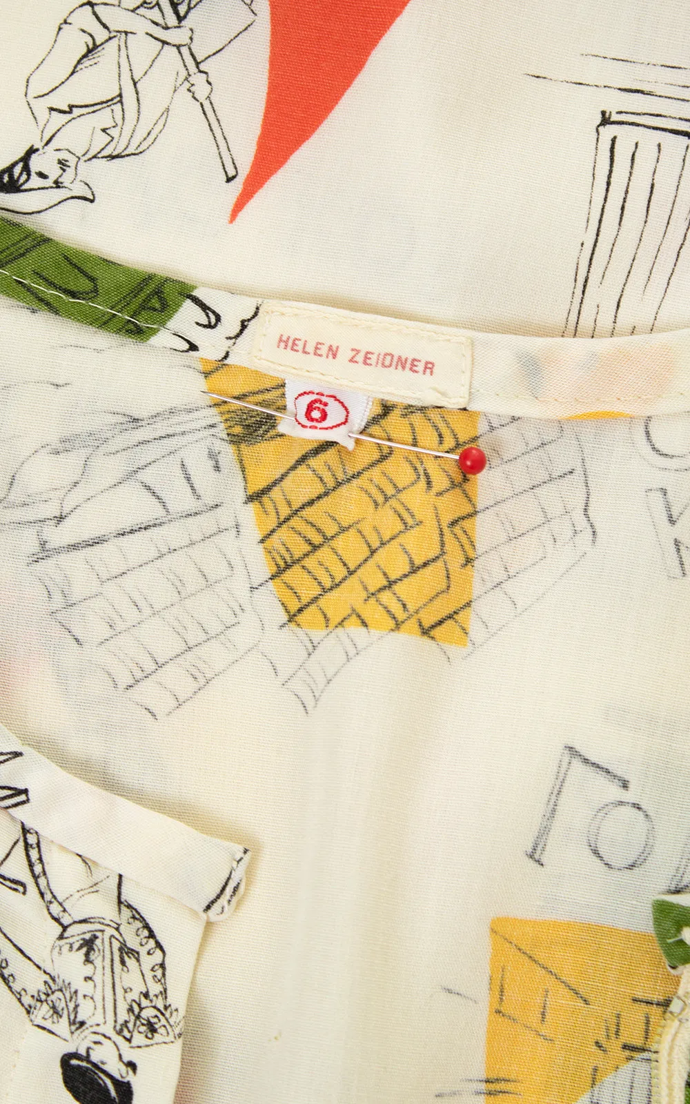 1960s City World Travel Novelty Print Belted Dress | small/medium