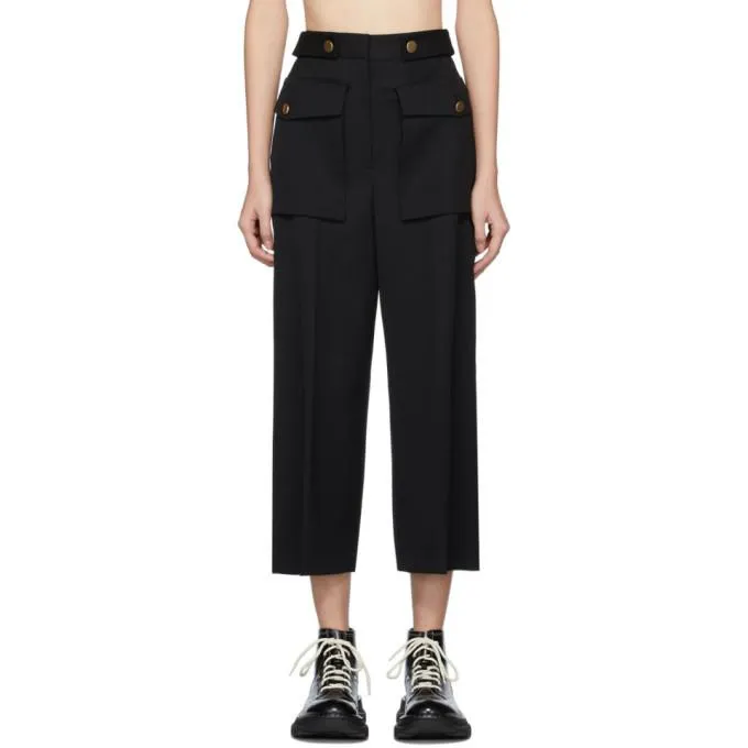 Alexander McQueen Black Military Wide Leg Trousers
