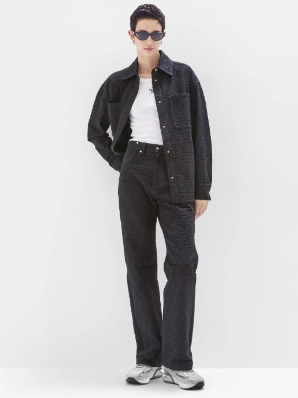 All-Over Jacquard FF Motif Denim Trousers