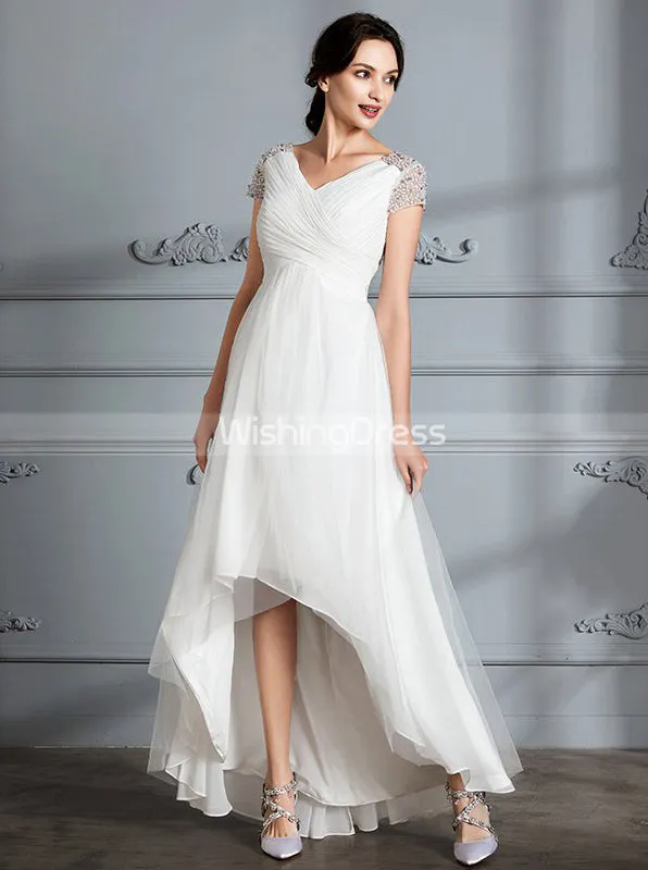 Beach Wedding Dresses,High Low Wedding Dress,Wedding Dress with Sleeves,WD00293