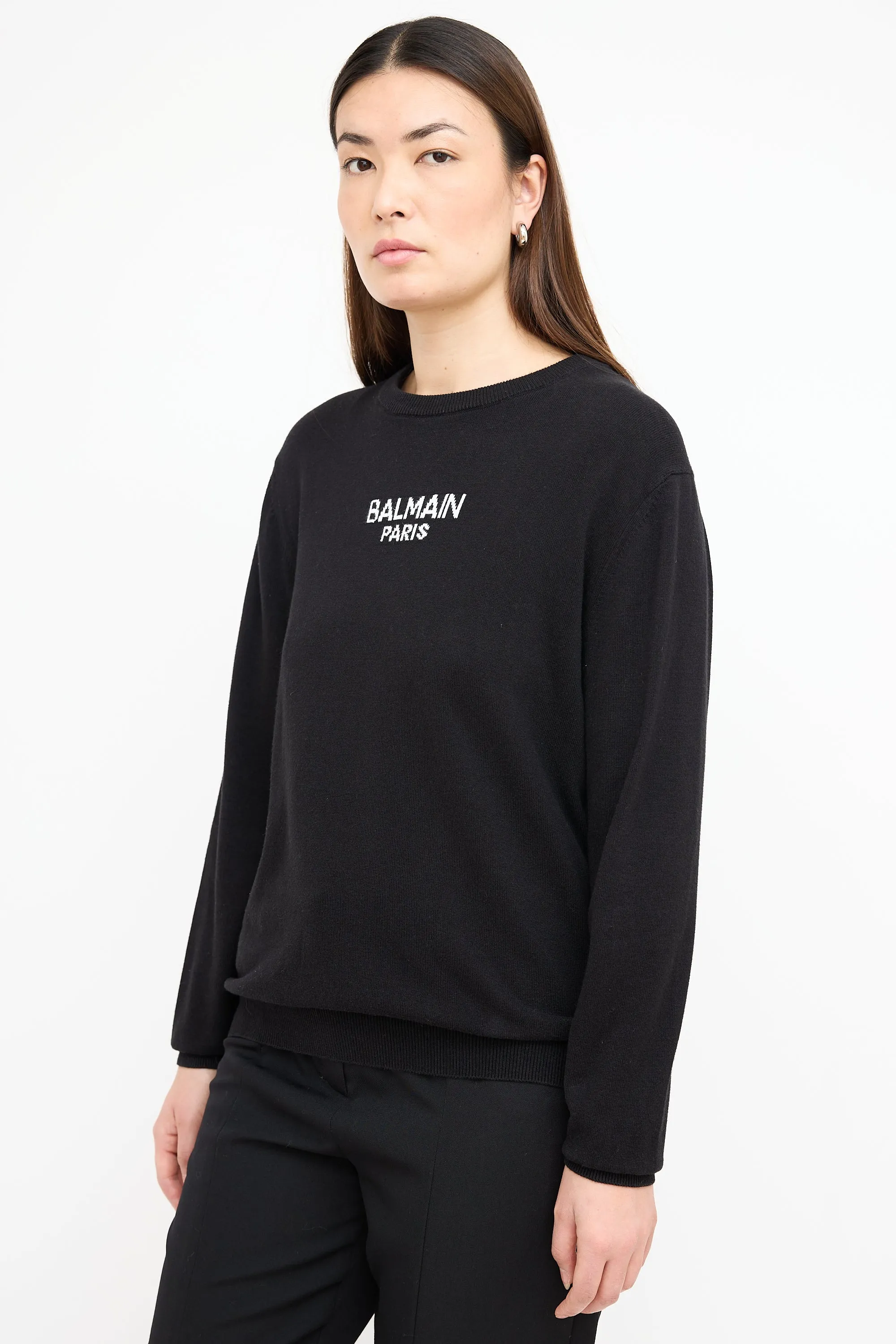 Black Knit Intarsia Logo Sweater