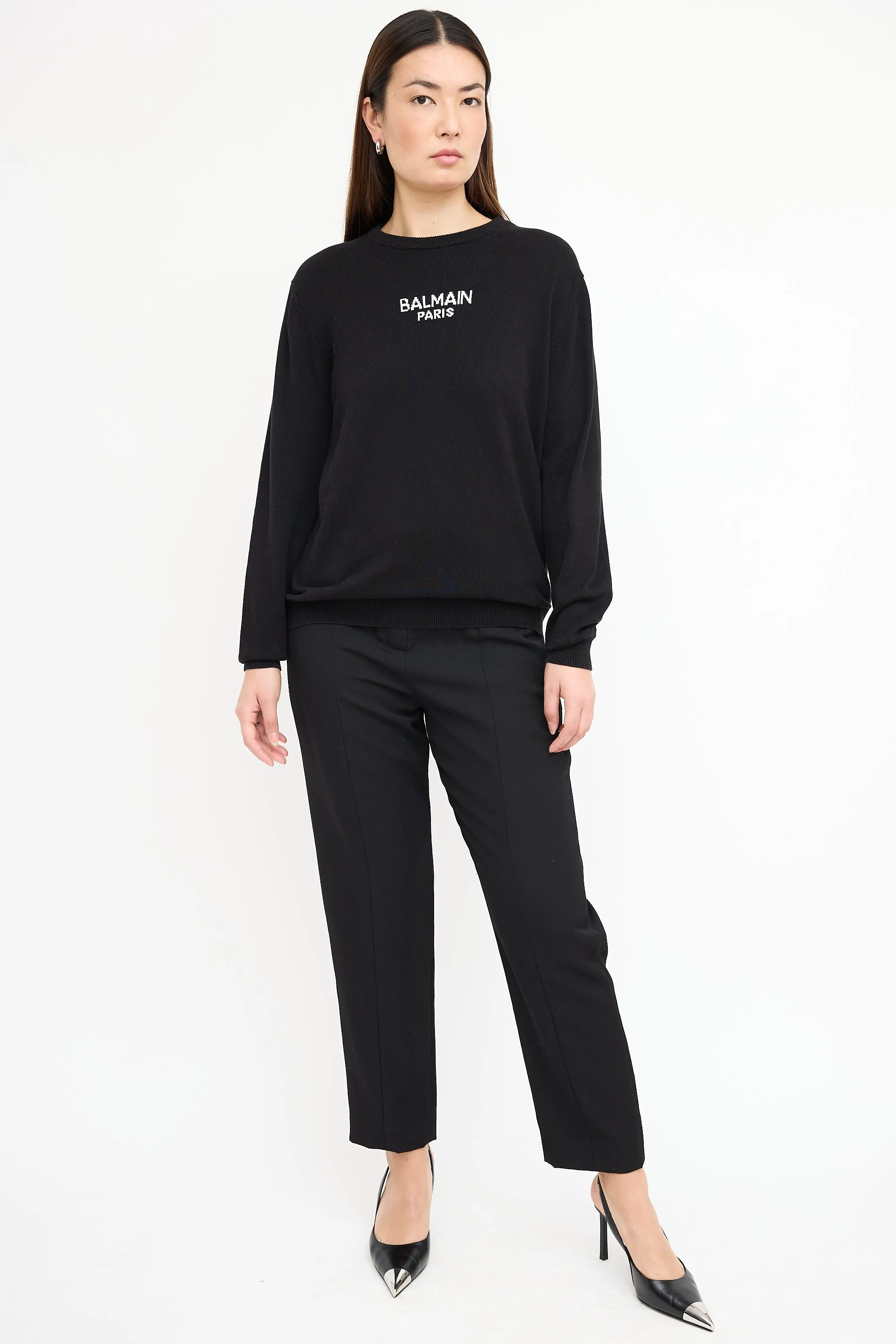 Black Knit Intarsia Logo Sweater