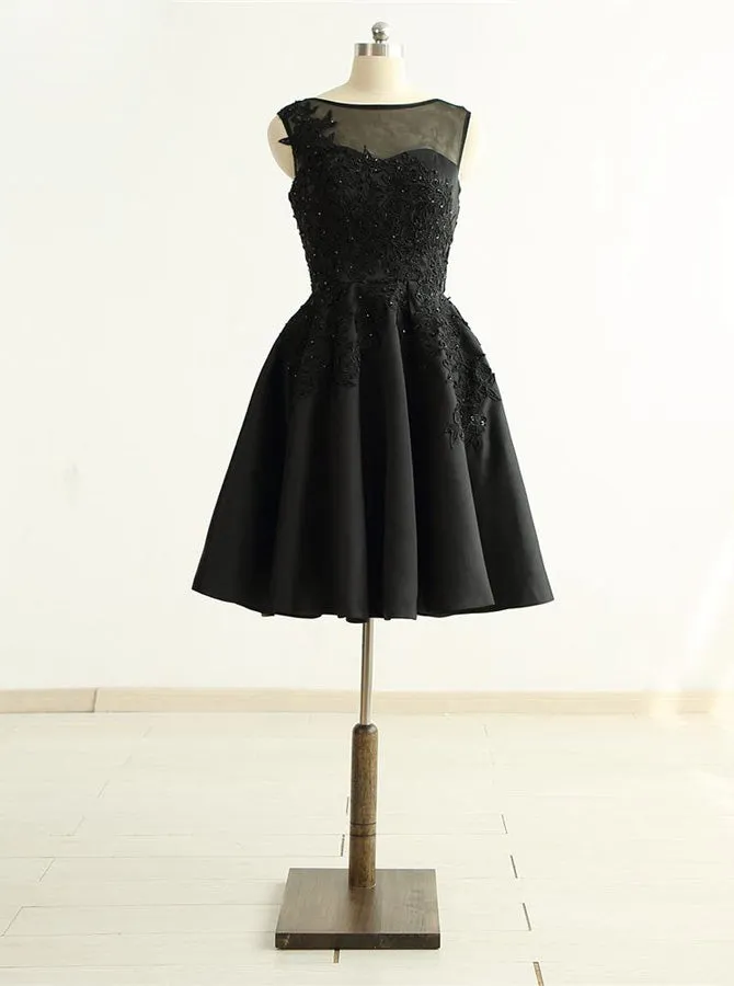 Black Satin Homecoming Dresses,Sweet 16 Dress,Short Prom Dress,HC00174