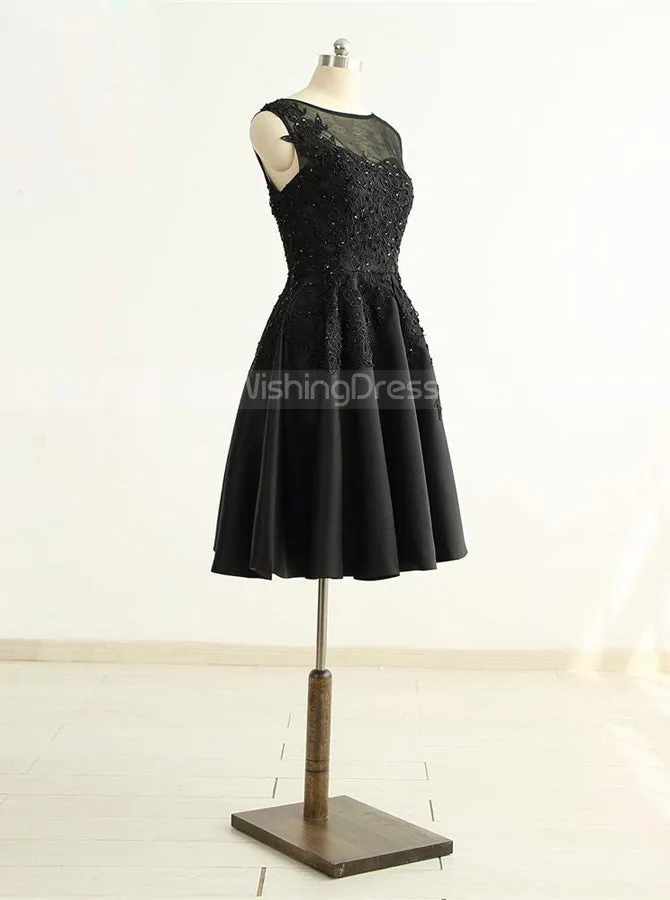 Black Satin Homecoming Dresses,Sweet 16 Dress,Short Prom Dress,HC00174