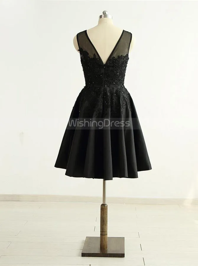 Black Satin Homecoming Dresses,Sweet 16 Dress,Short Prom Dress,HC00174