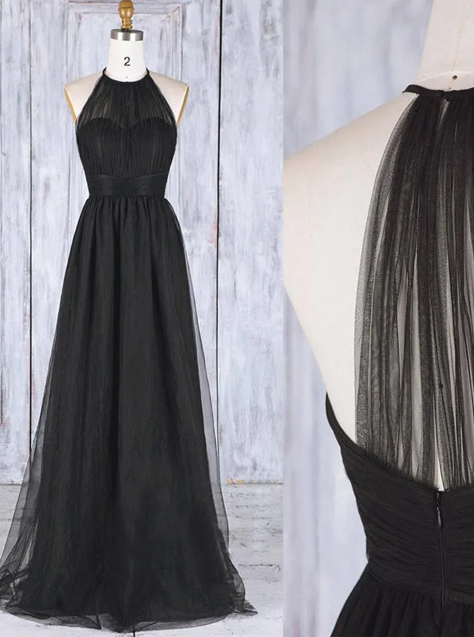 Black Tulle Bridesmaid Dresses,Halter Bridesmaid Dress,BD00345