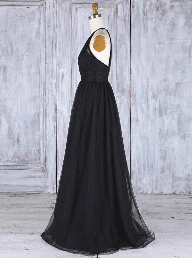 Black Tulle Bridesmaid Dresses,Halter Bridesmaid Dress,BD00345