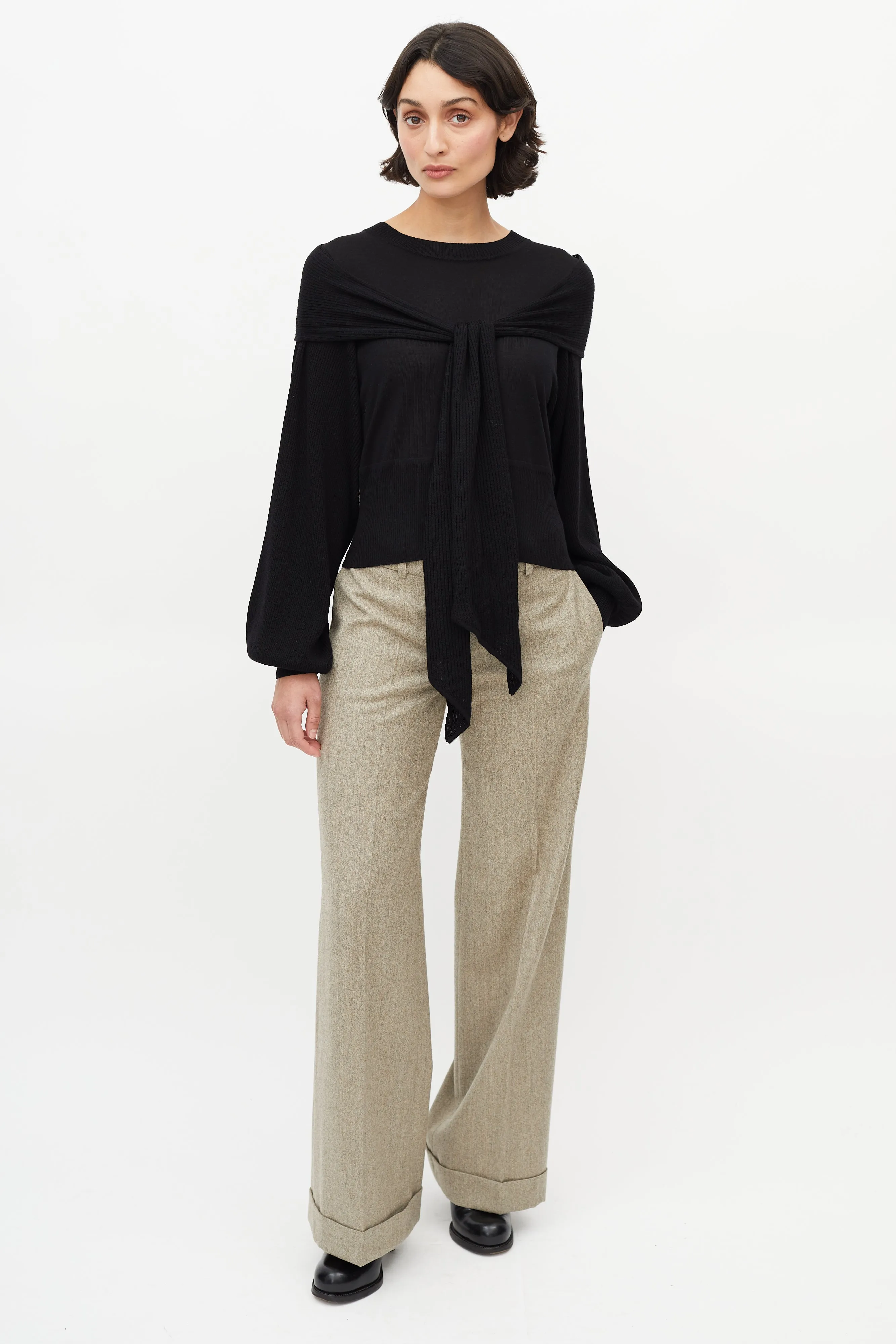 Black Wool Neck Tie Sweater