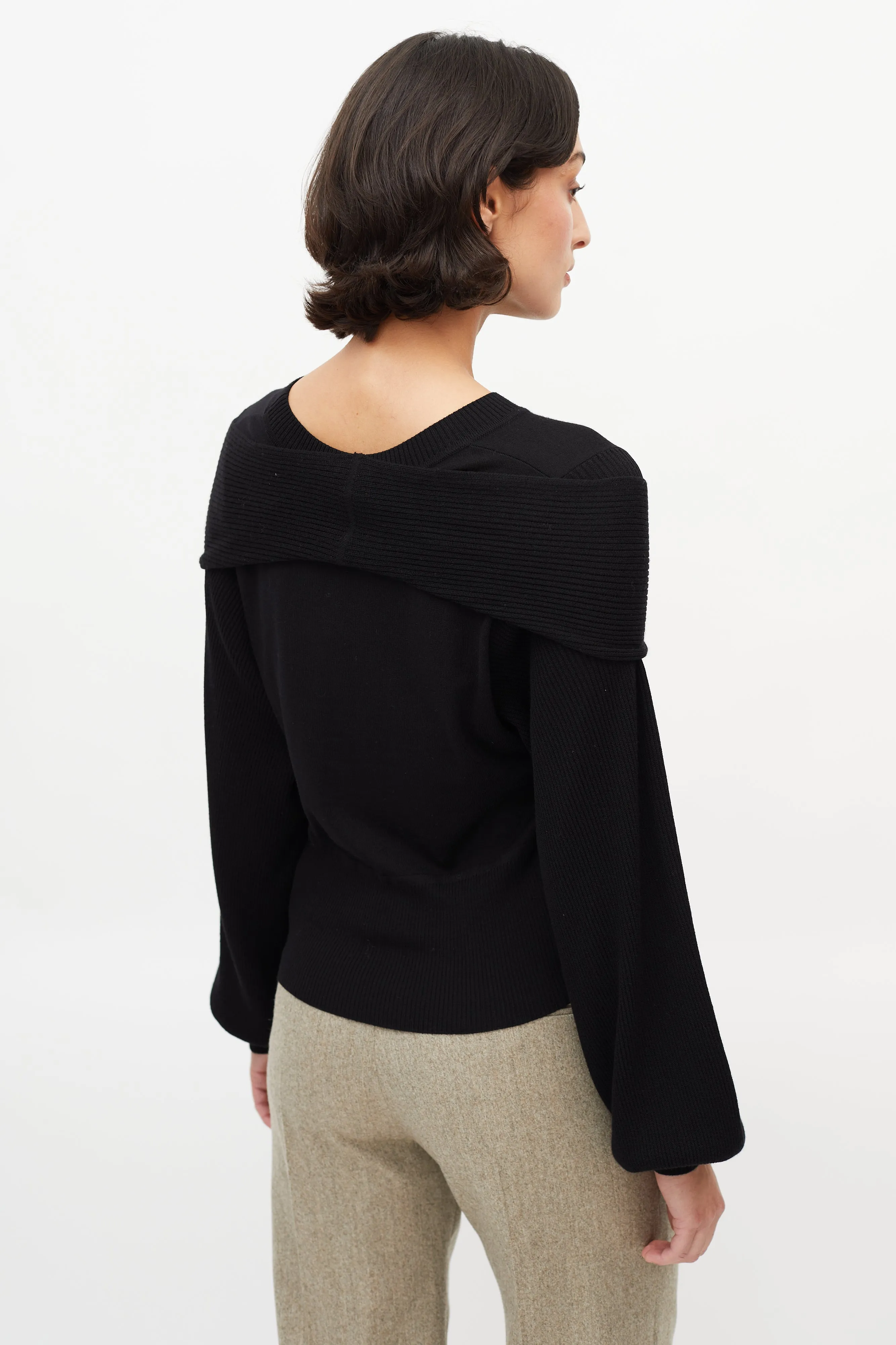 Black Wool Neck Tie Sweater