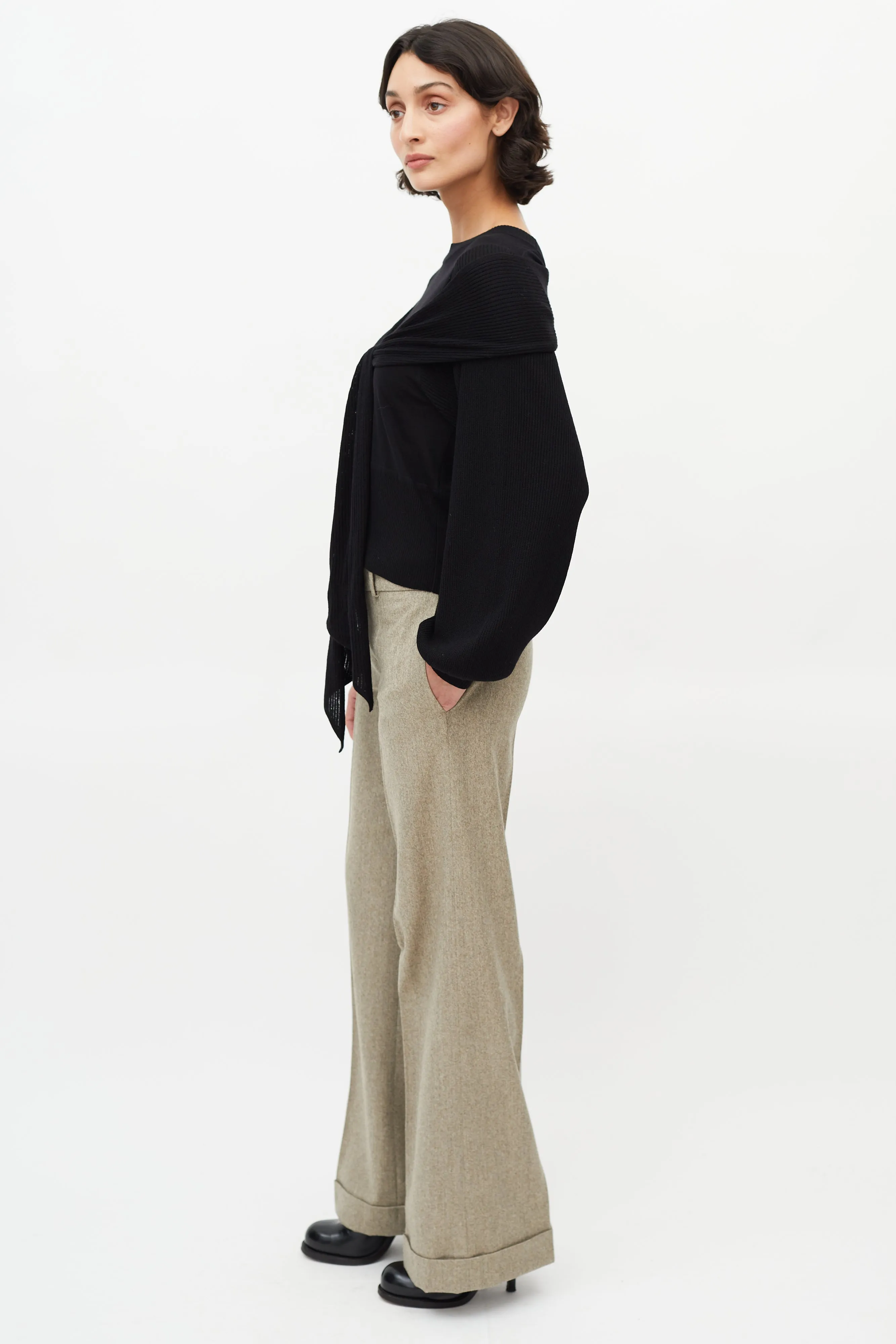 Black Wool Neck Tie Sweater