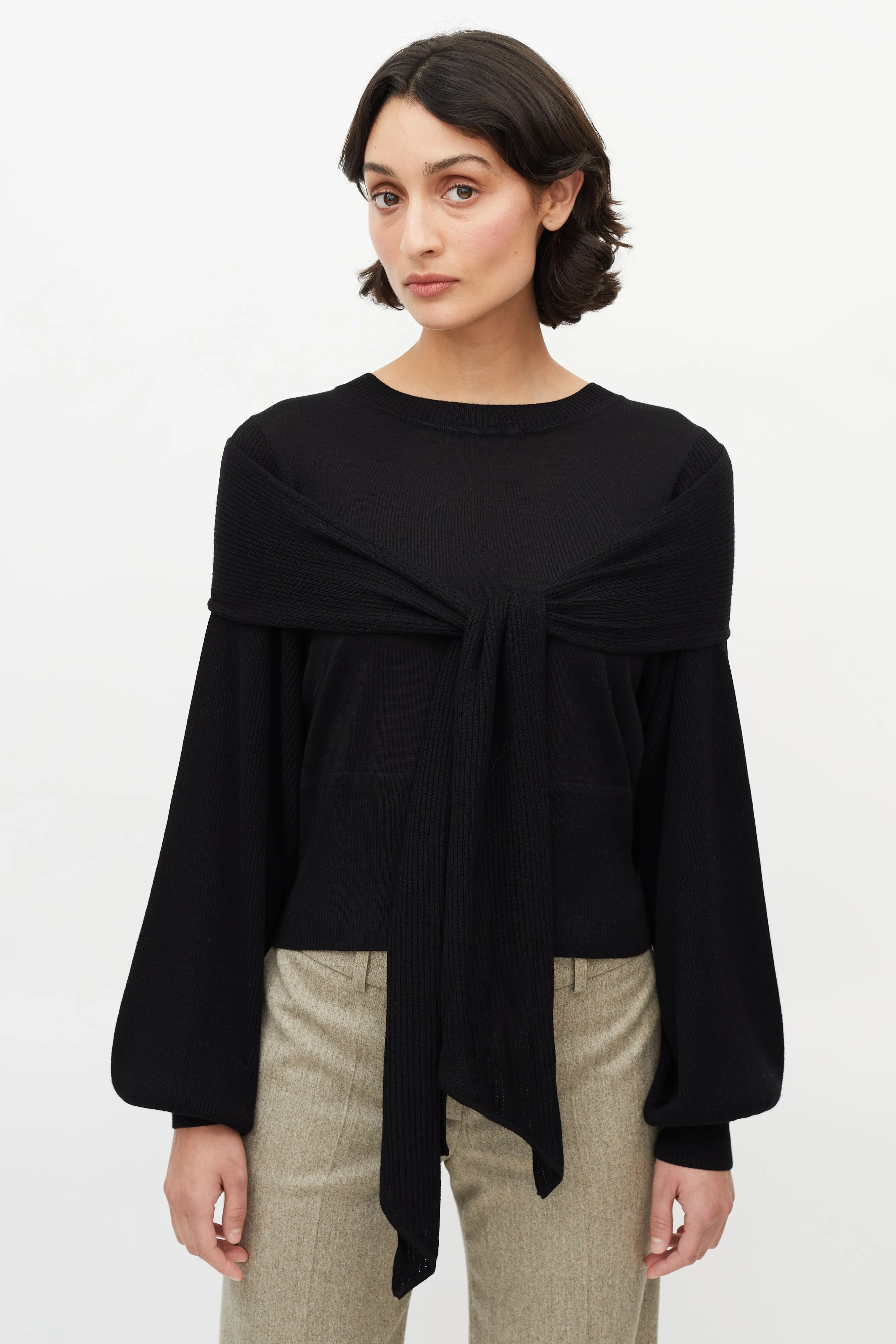 Black Wool Neck Tie Sweater