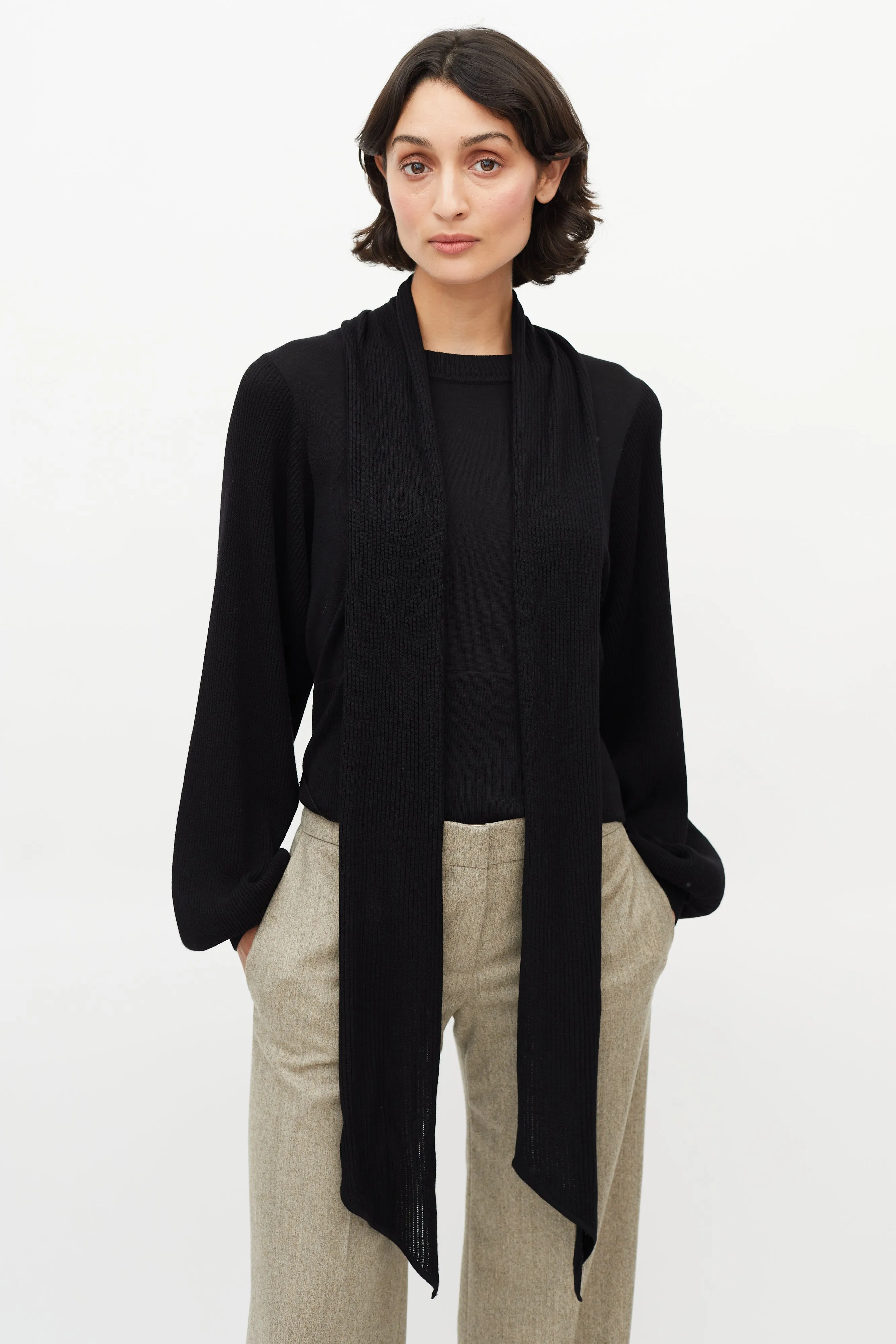 Black Wool Neck Tie Sweater