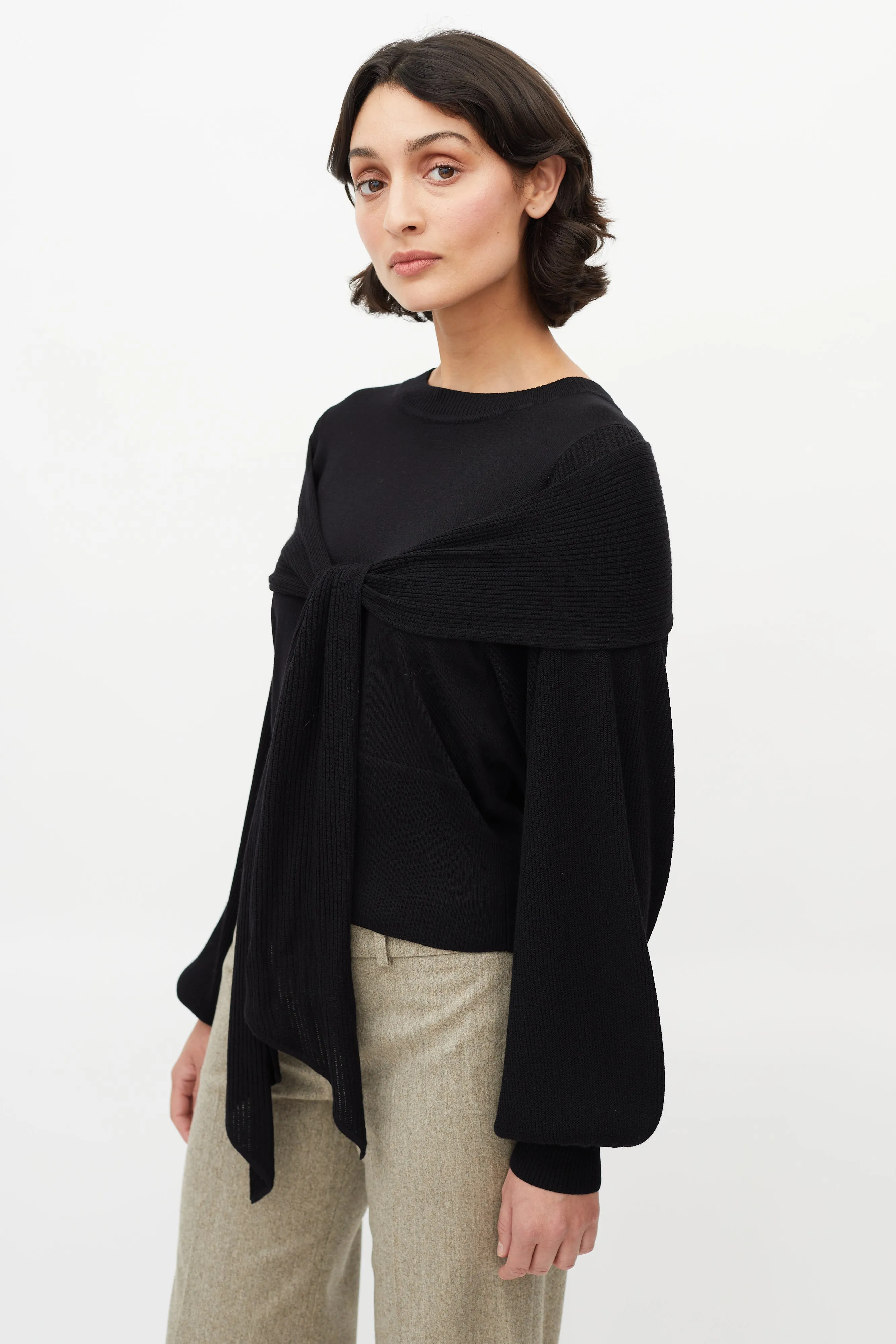 Black Wool Neck Tie Sweater