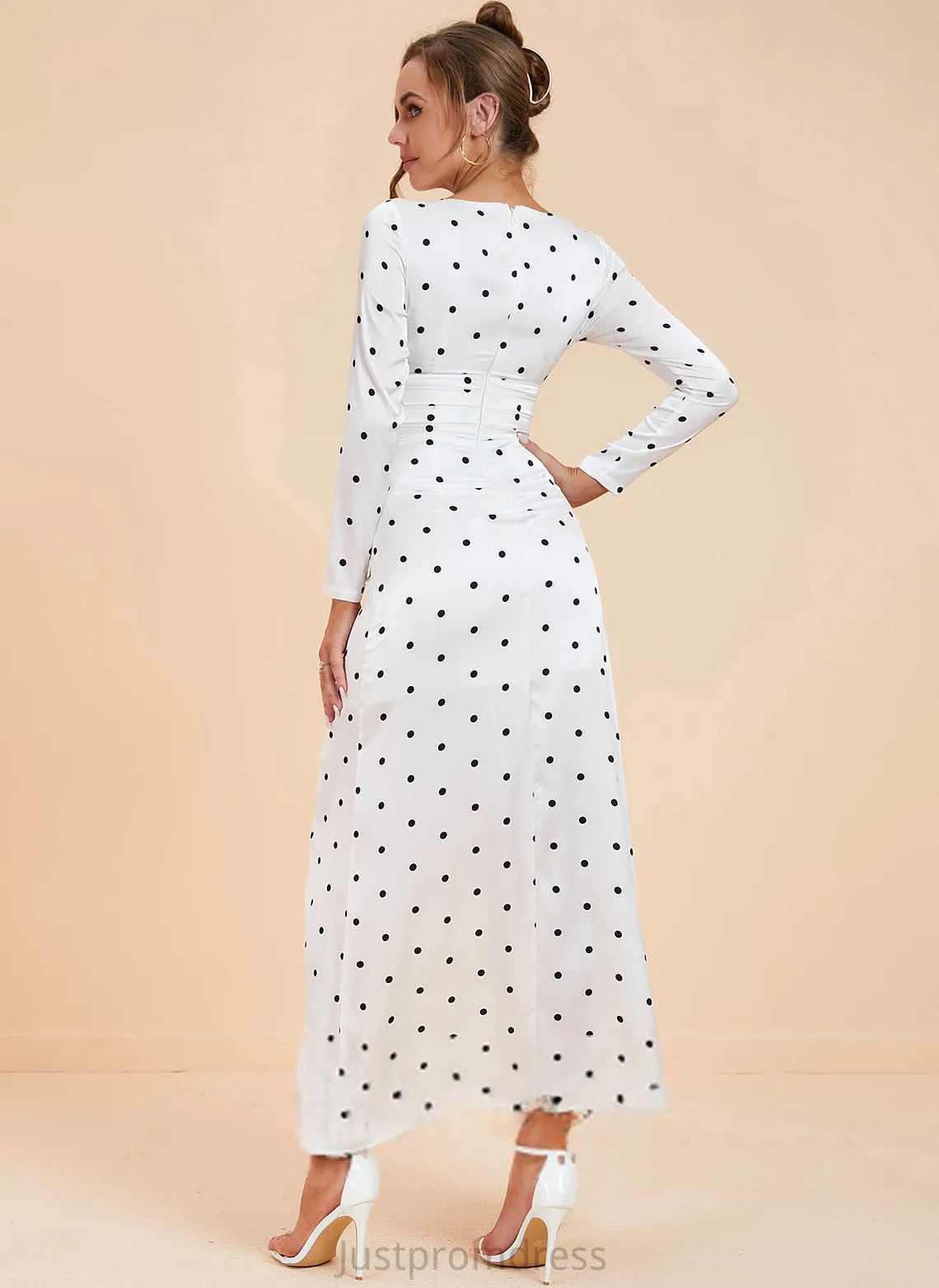 Club Dresses Dresses Polyester Midi Split Neck Long A-line Sexy Sleeves Round Addison Front