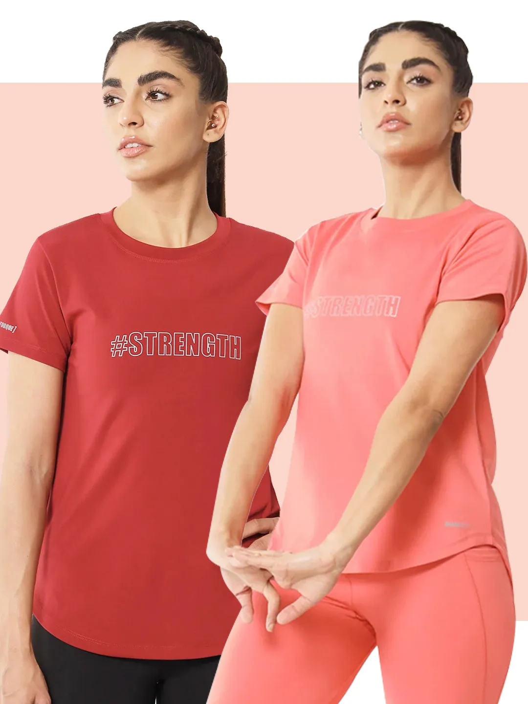 Combo of two Basic Strength T-shirts – Peach & Maroon