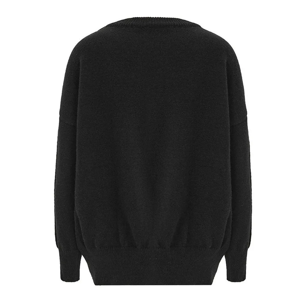Cute Bow Tie Cutout Crew Neck Long Sleeve Oversize Pullover Sweater