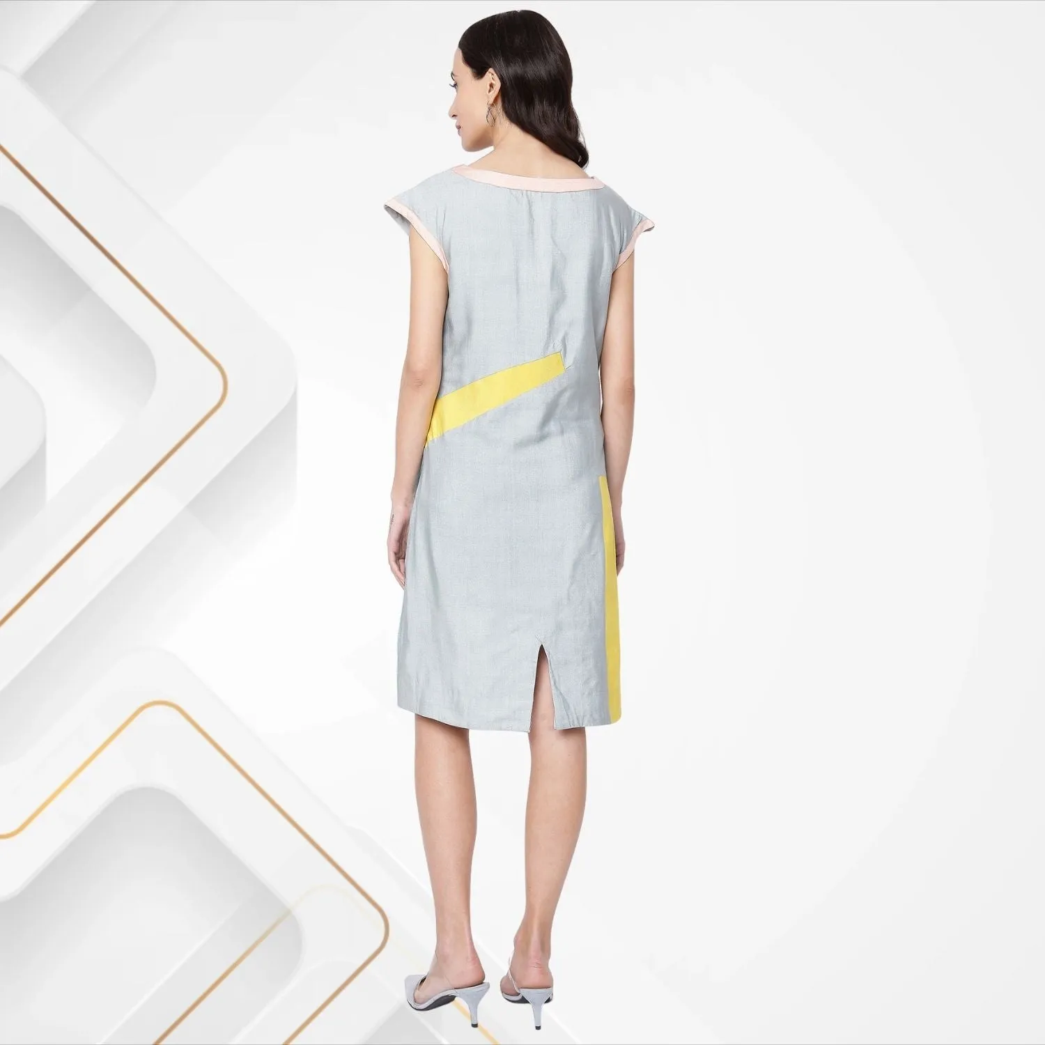 Estrella Tussar Shift Dress | Colour Block | Office Wear | Get Togethers | Stylish | Grey
