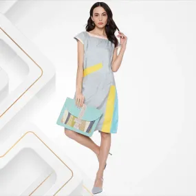 Estrella Tussar Shift Dress | Colour Block | Office Wear | Get Togethers | Stylish | Grey
