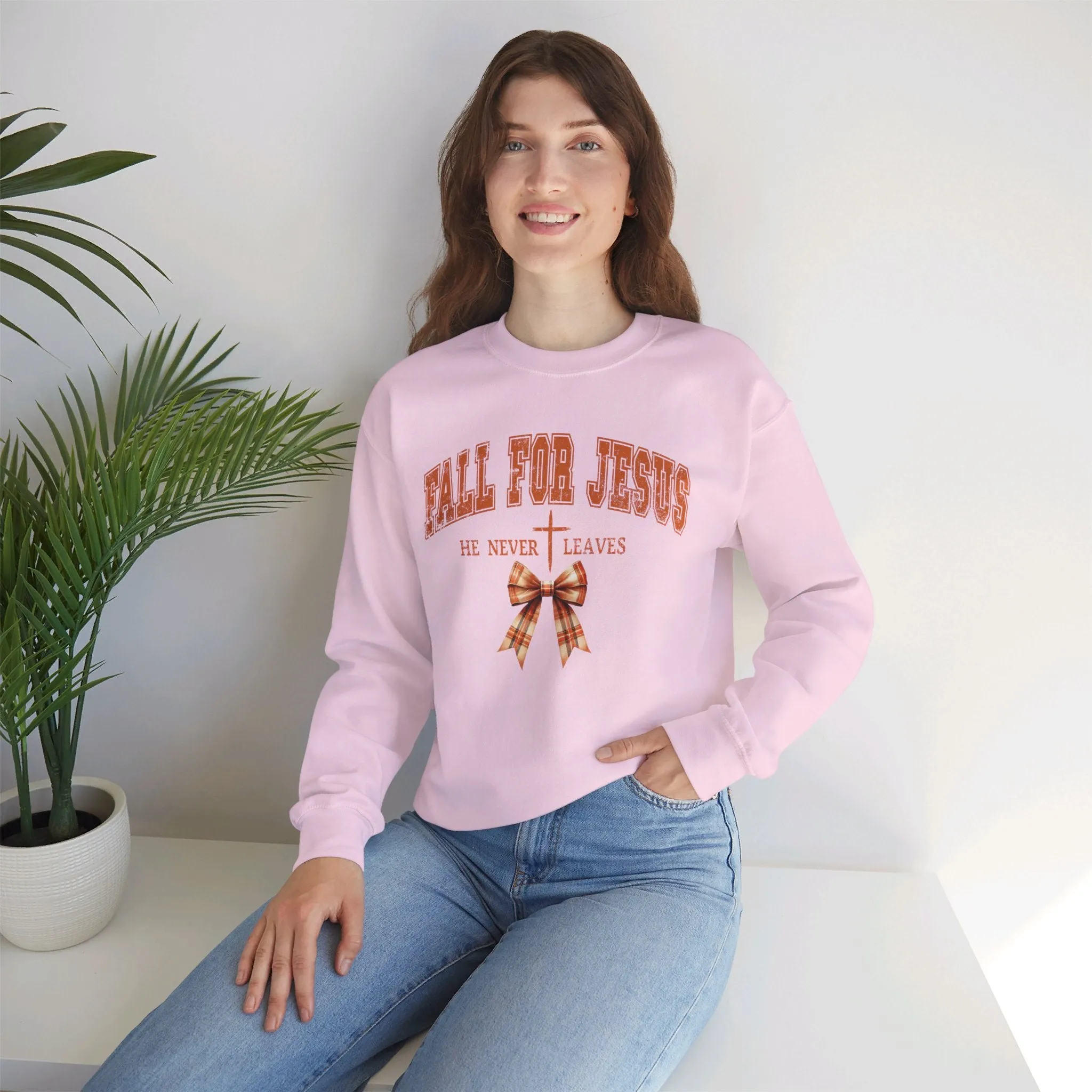 Fall For Jesus He Never Leaves Crewneck Sweatshirt