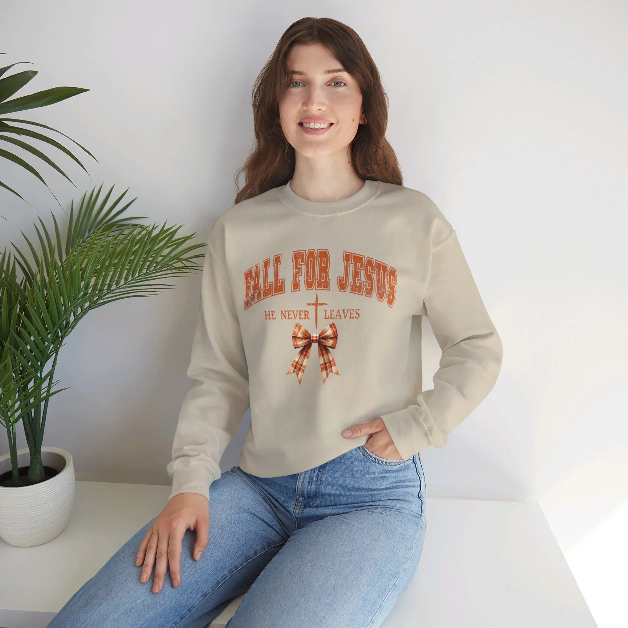 Fall For Jesus He Never Leaves Crewneck Sweatshirt