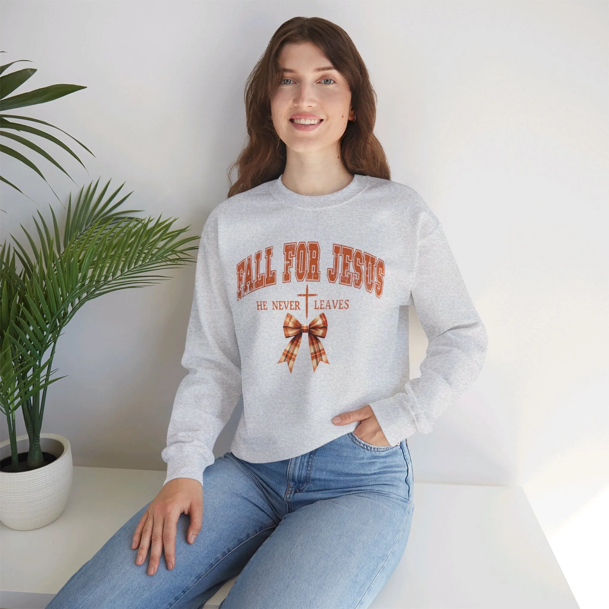 Fall For Jesus He Never Leaves Crewneck Sweatshirt