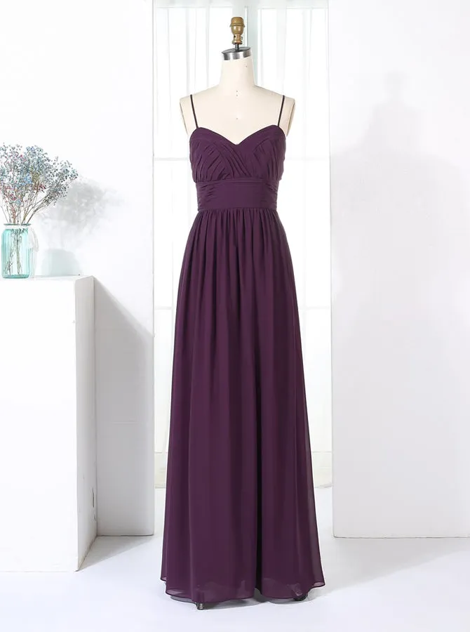 Grape Bridesmaid Dresses,Chiffon Bridesmaid Dresses,Bridesmaid Dress with Straps,BD00322