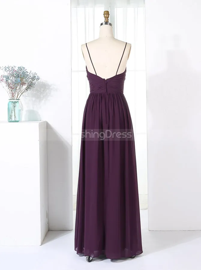 Grape Bridesmaid Dresses,Chiffon Bridesmaid Dresses,Bridesmaid Dress with Straps,BD00322