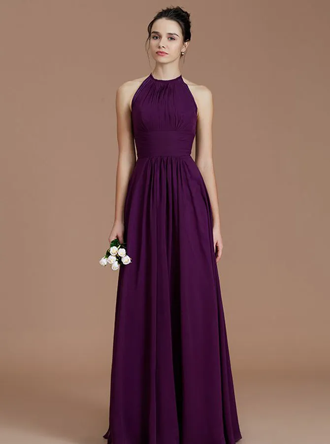 Grape Bridesmaid Dresses,High Neck Bridesmaid Dress,Simple Bridesmaid Dress,BD00257