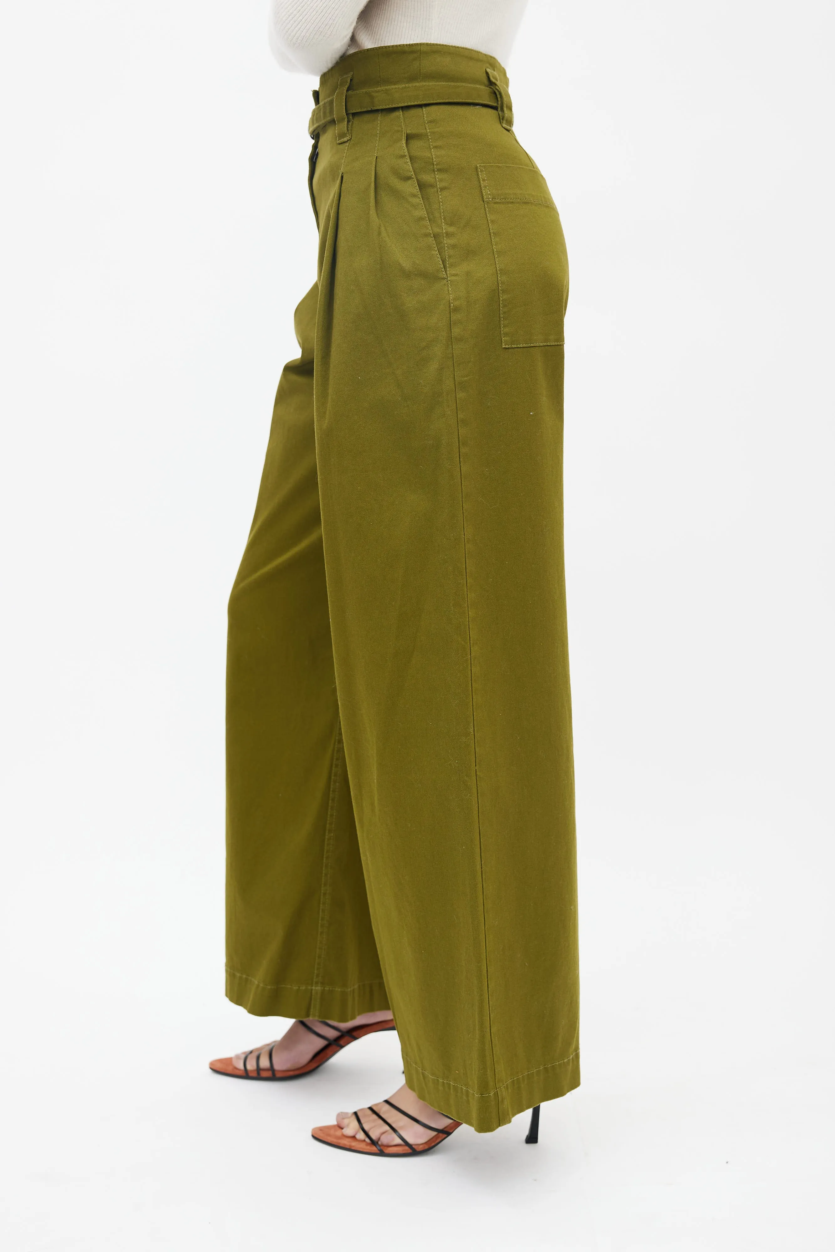Green Wide Leg Belted Trouser