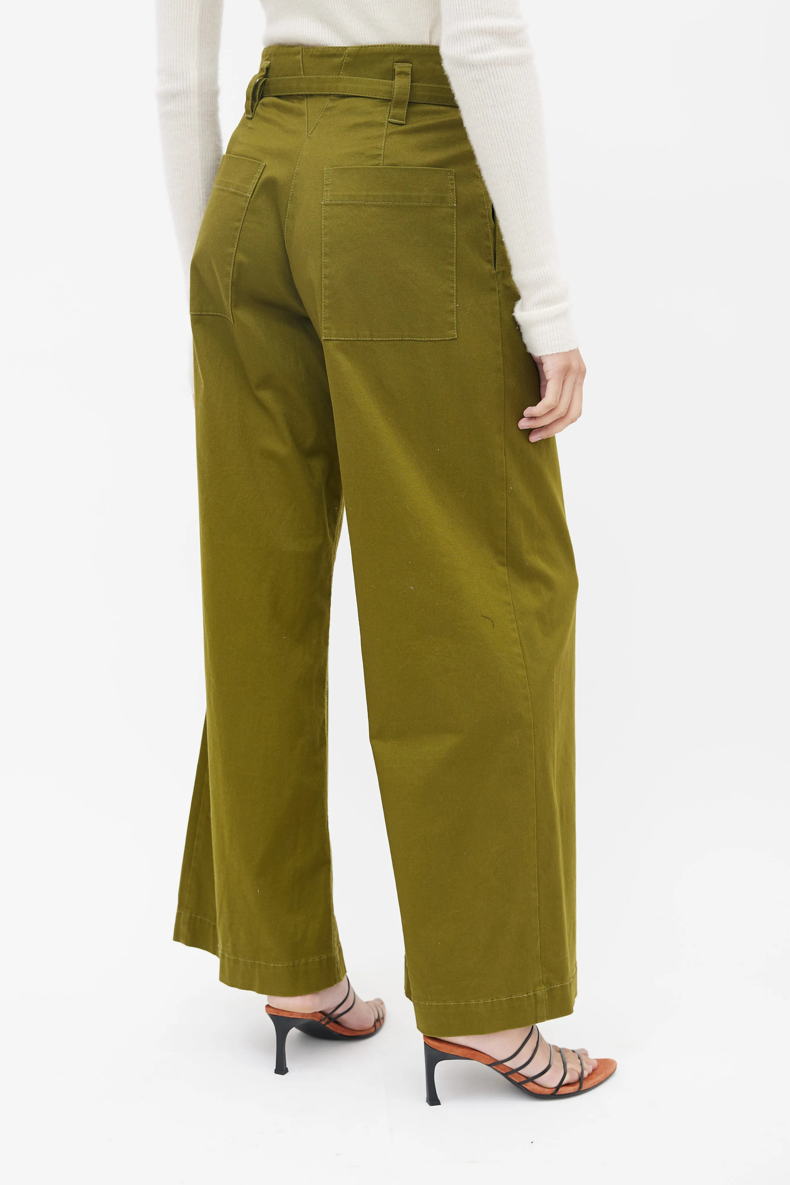 Green Wide Leg Belted Trouser