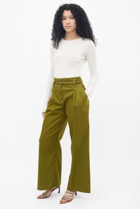 Green Wide Leg Belted Trouser