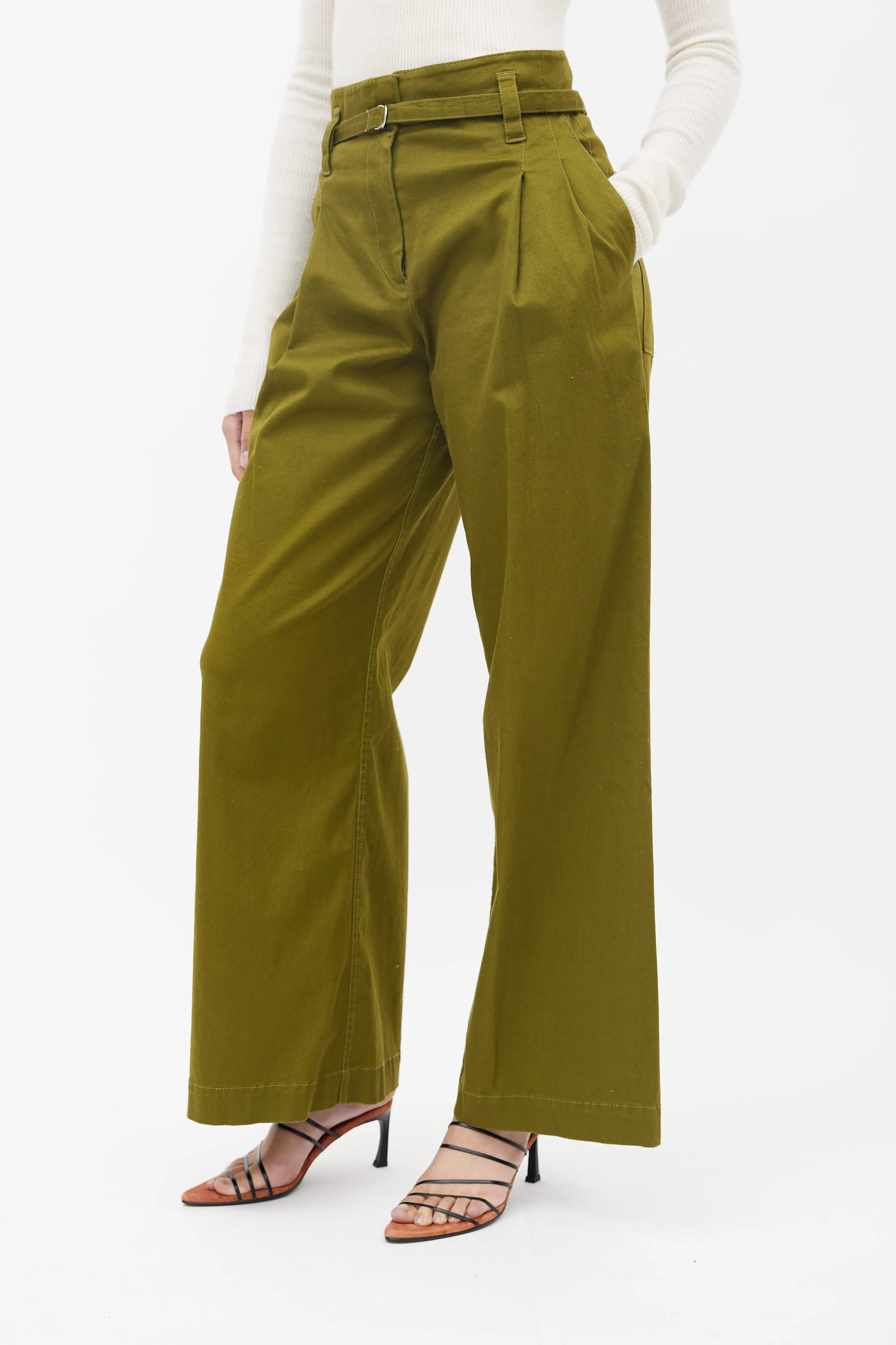 Green Wide Leg Belted Trouser