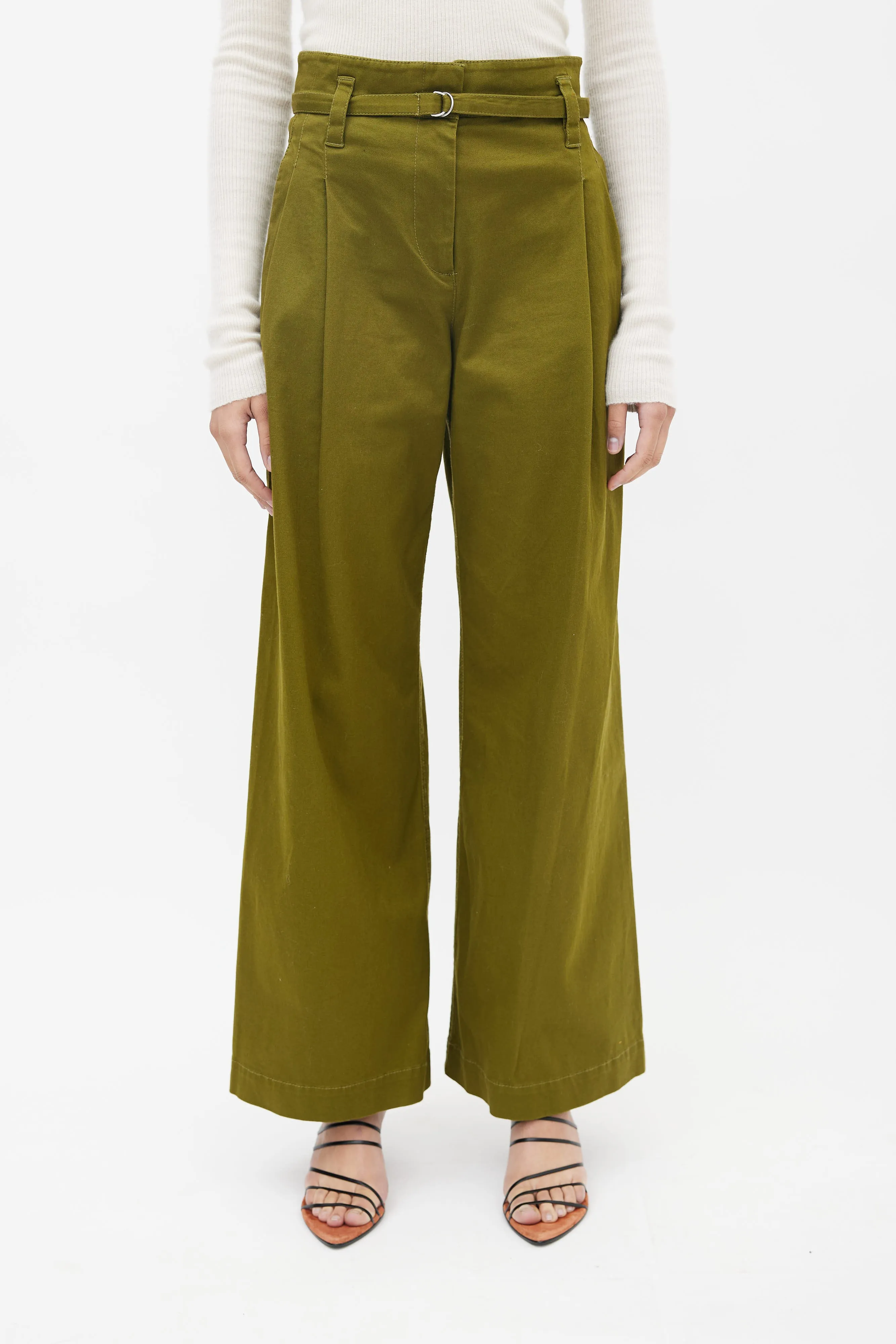 Green Wide Leg Belted Trouser