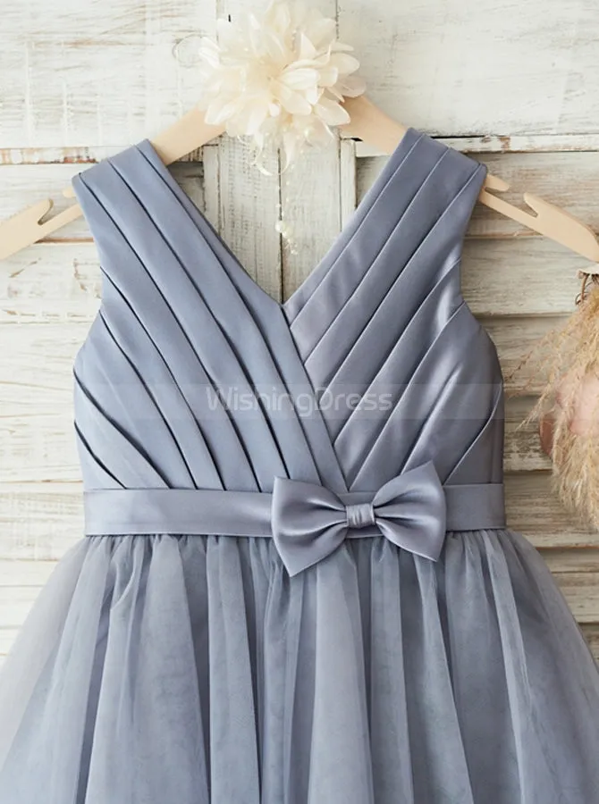 Grey Flower Girl Dresses,Pleated Flower Girl Dress,Short Flower Girl Dress,FD00082