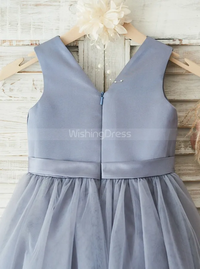 Grey Flower Girl Dresses,Pleated Flower Girl Dress,Short Flower Girl Dress,FD00082