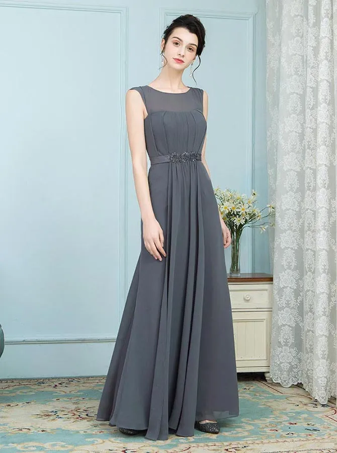 Grey Mother of the Bride Dresses,Chiffon Mother Dress,Long Mother Dresses,MD00003