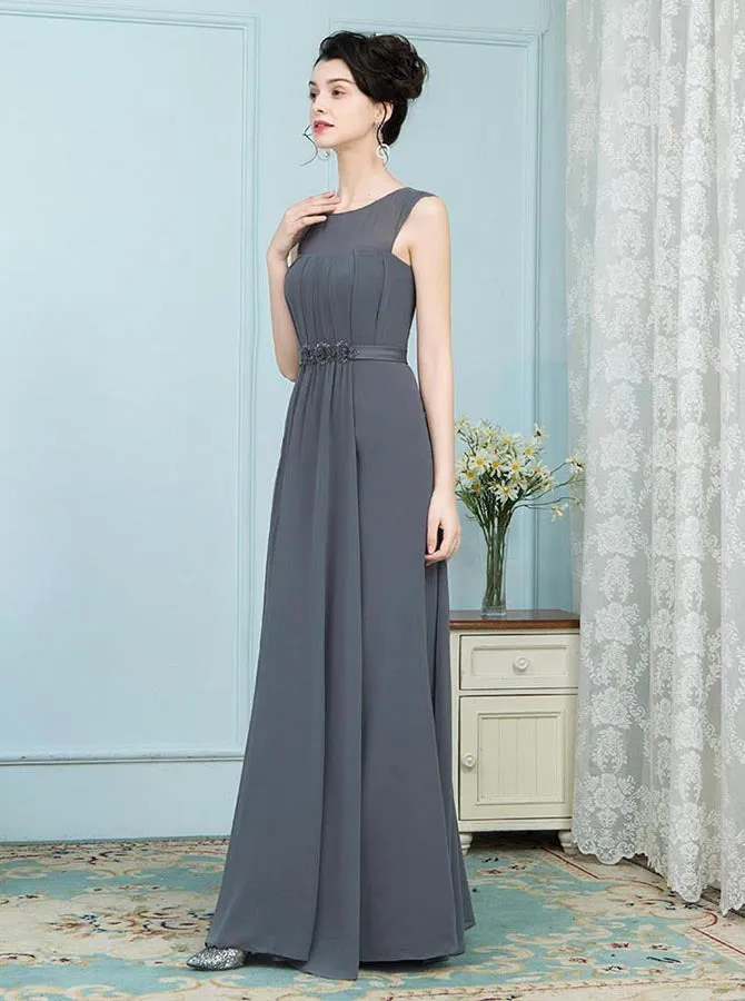 Grey Mother of the Bride Dresses,Chiffon Mother Dress,Long Mother Dresses,MD00003