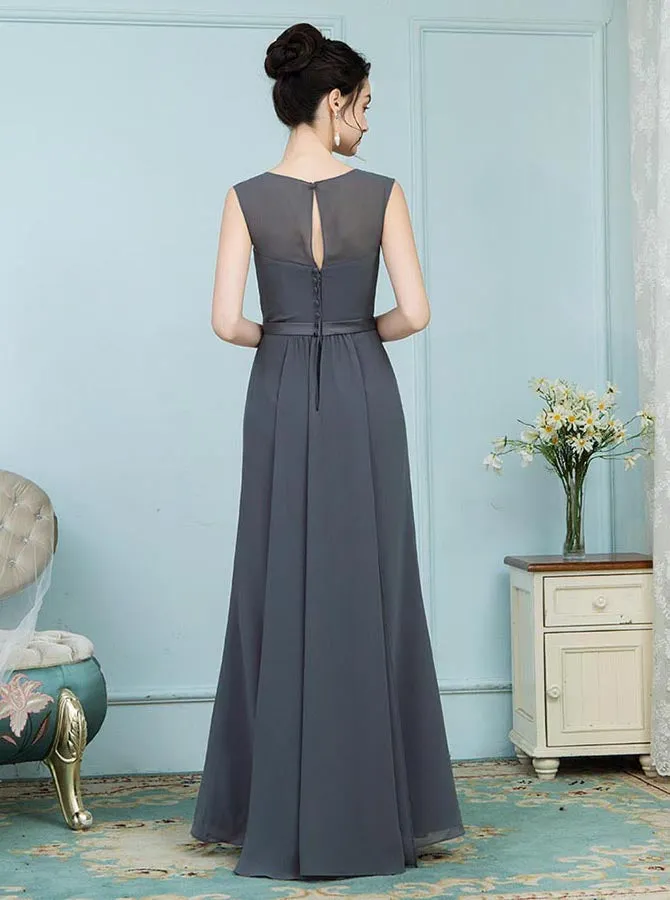 Grey Mother of the Bride Dresses,Chiffon Mother Dress,Long Mother Dresses,MD00003