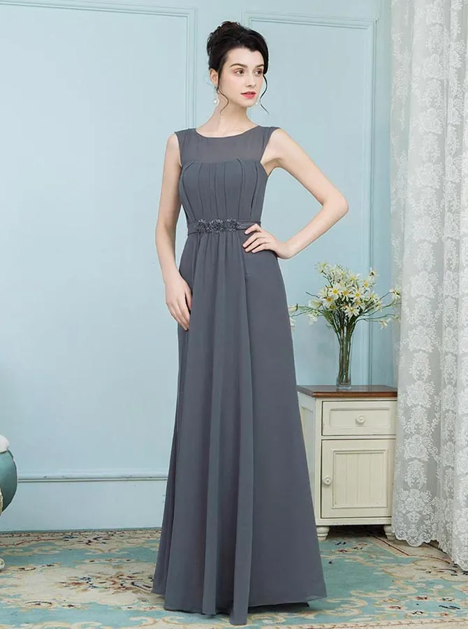 Grey Mother of the Bride Dresses,Chiffon Mother Dress,Long Mother Dresses,MD00003