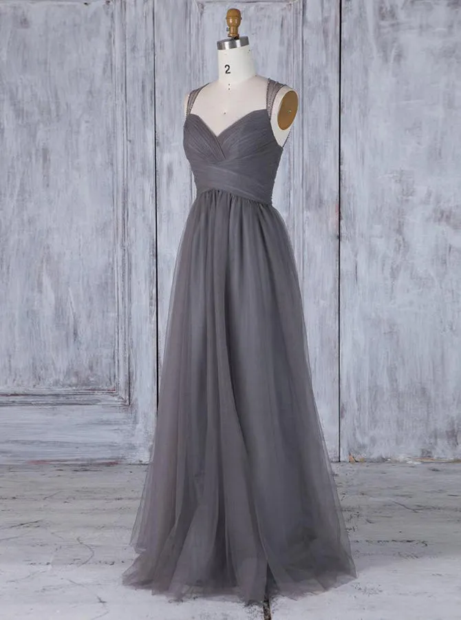 Grey Tulle Bridesmaid Dresses,Elegant Prom Dress,BD00358