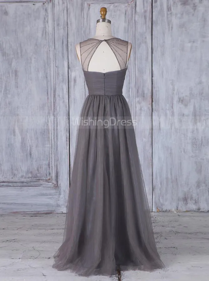 Grey Tulle Bridesmaid Dresses,Elegant Prom Dress,BD00358
