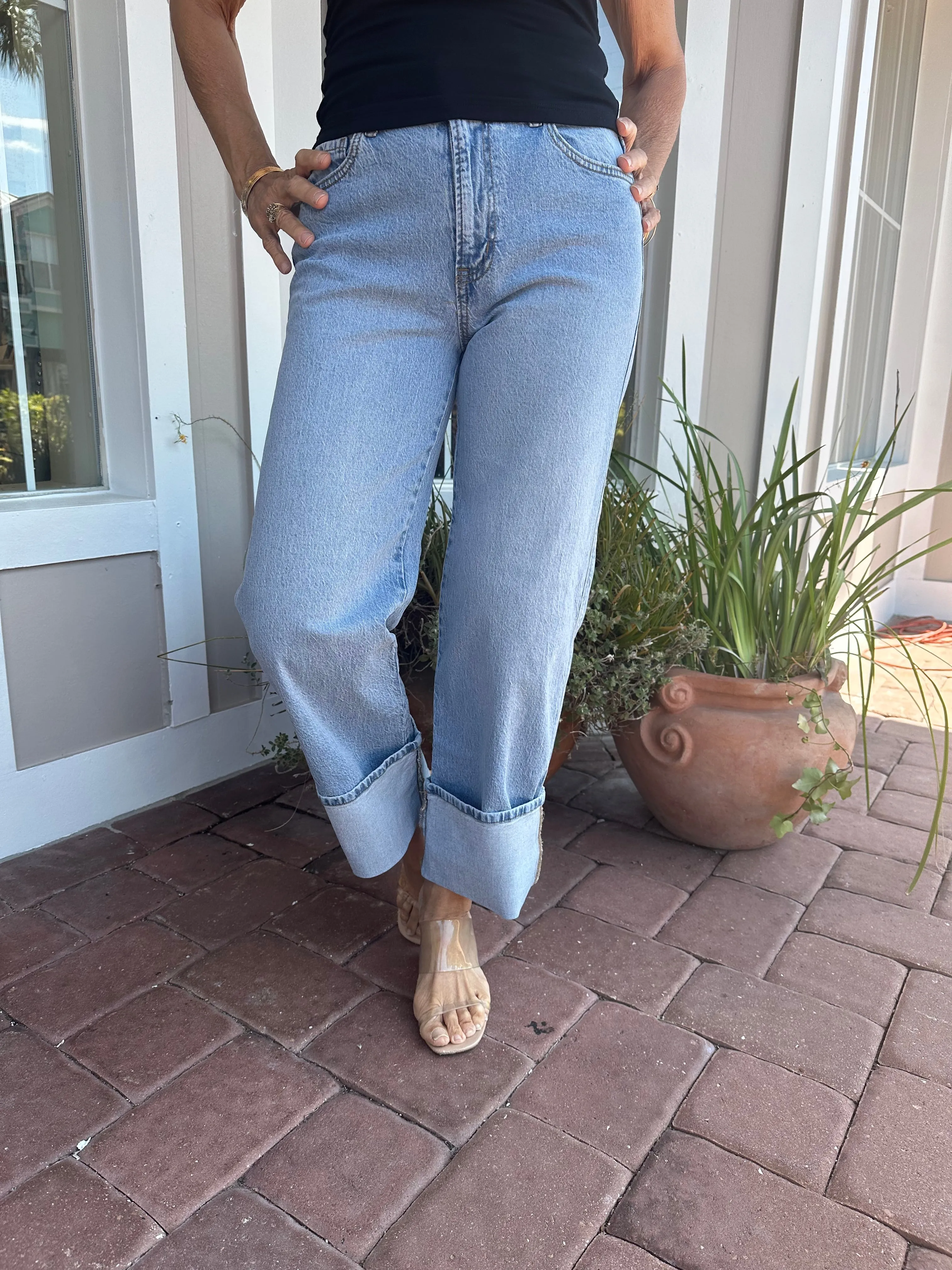IN MY MOMENT CUFFED WIDE LEG JEANS
