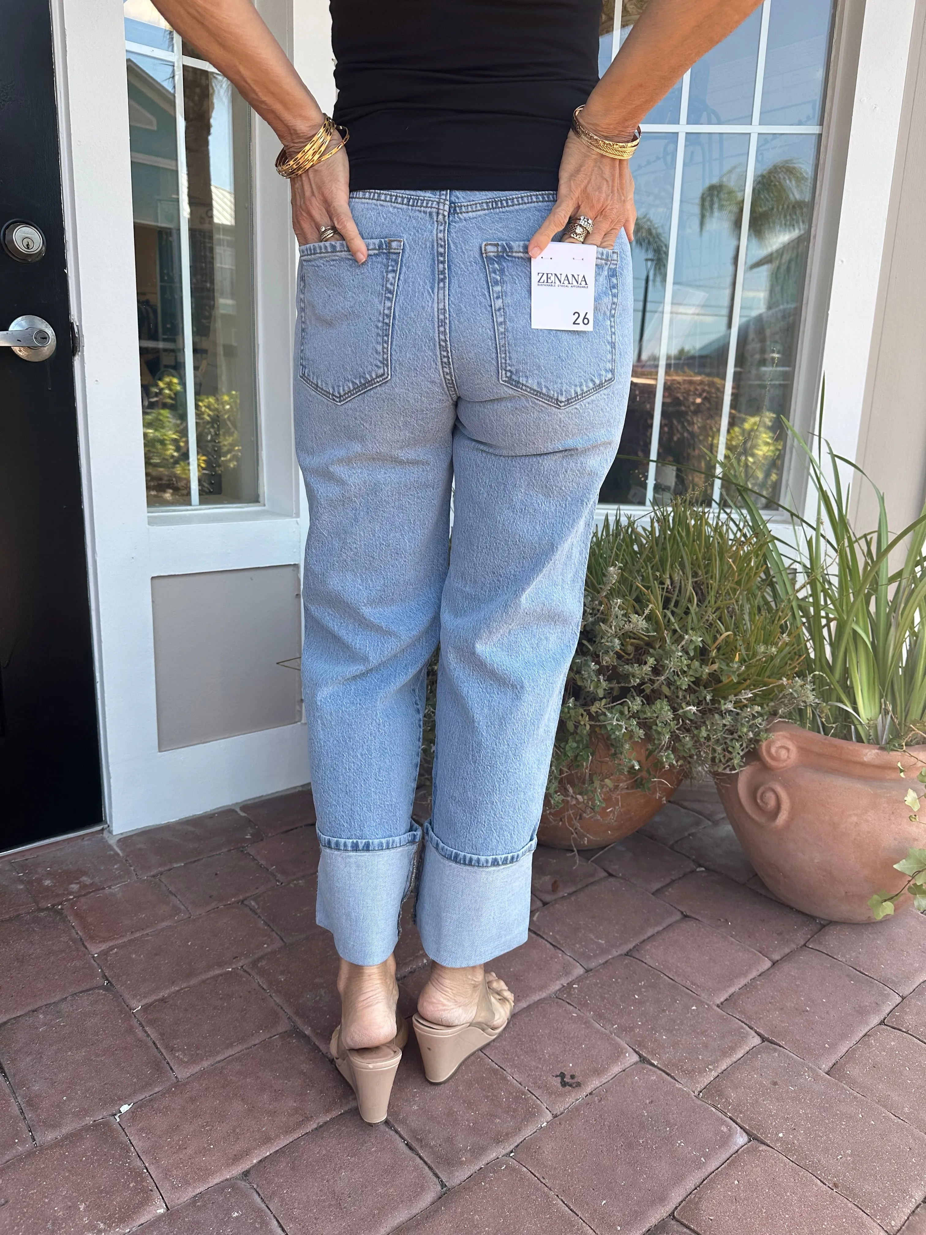 IN MY MOMENT CUFFED WIDE LEG JEANS