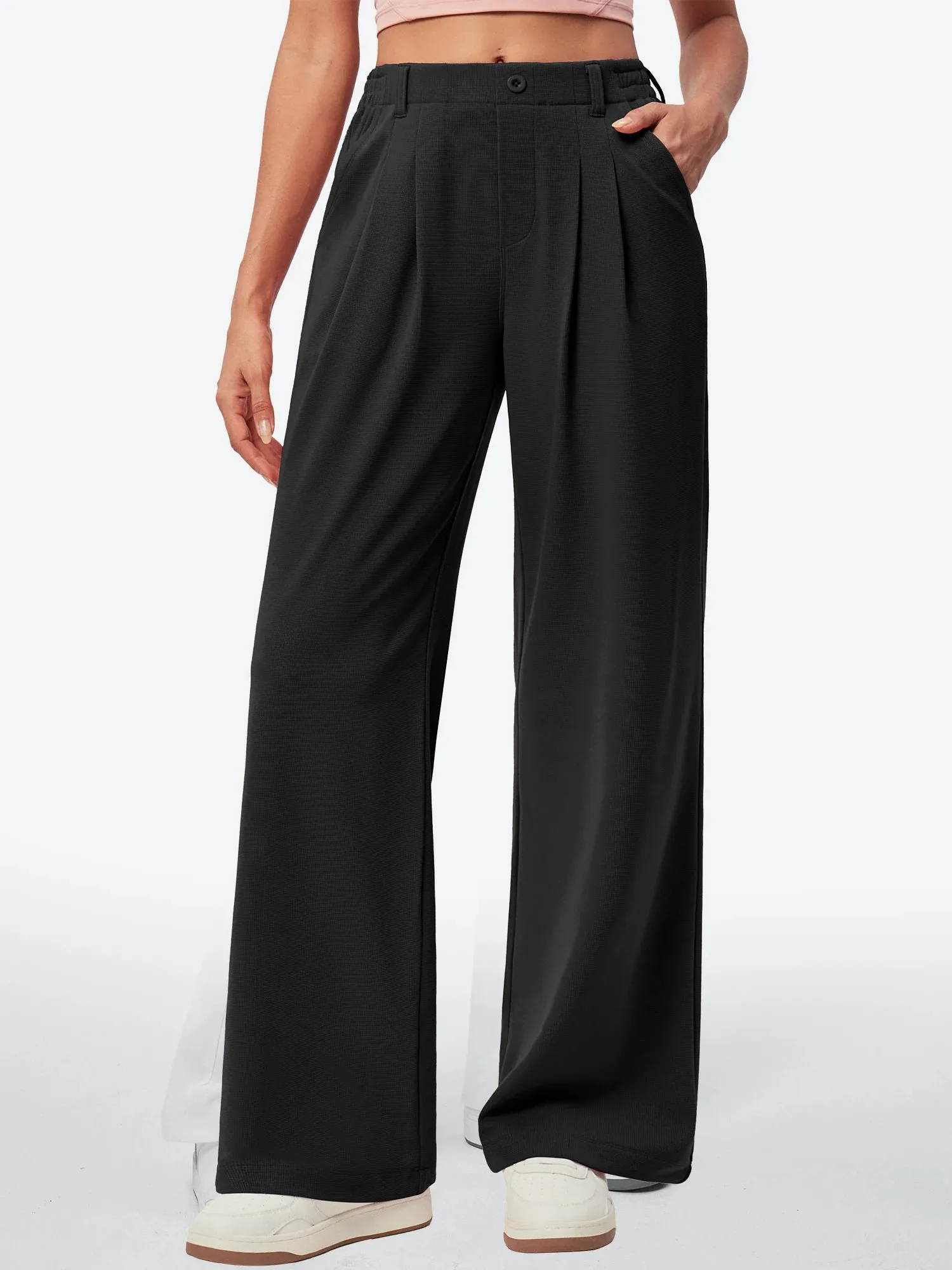 IUGA High Waisted Waffle Wide Leg Work Pants