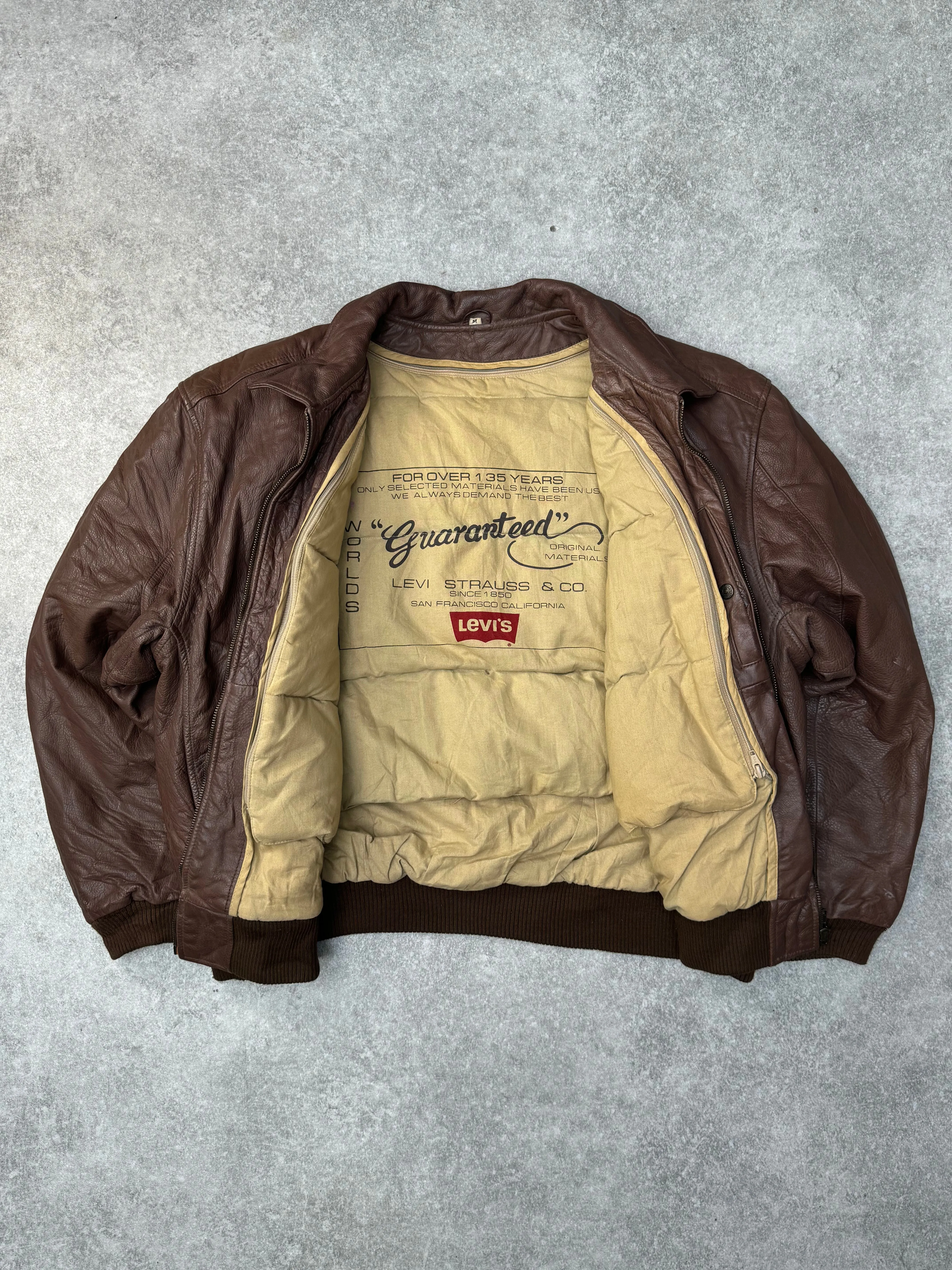 Levis Feather Down Quited Lining Leather Bomber Jacket